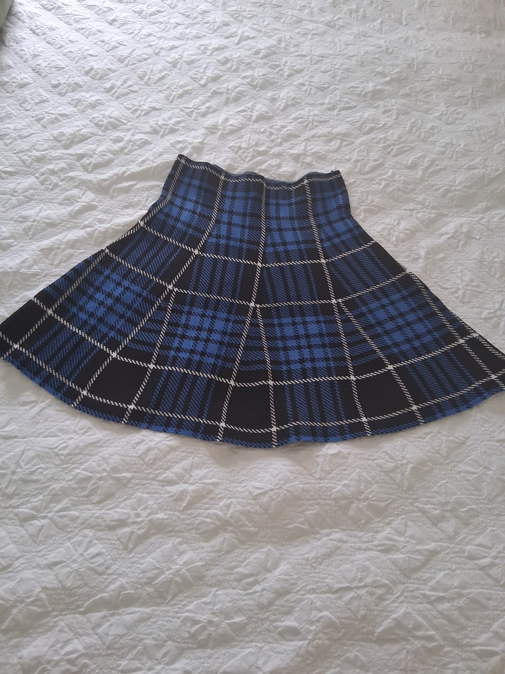 Women's Blue and Black Plaid Circle Skirt Size MP Academia Preppy Feminine